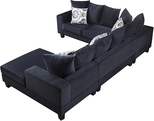 Miniatura 7 de CALABASH Juego de muebles de sala de estar moderno sofá y sofá biplaza de terciopelo copetudo con cojines extraíbles bolsillo lateral y 4 almohadas