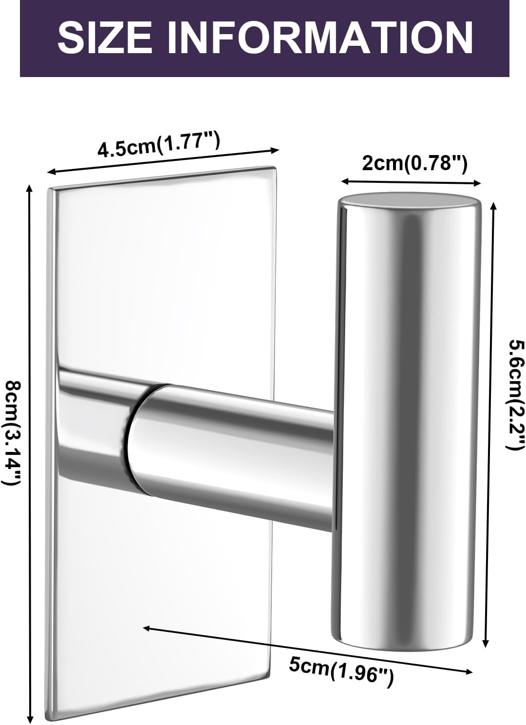 VAEHOLD Wall Towel Hooks, Heavy Duty Sticky Holder Waterproof Towel Hooks for Hanging Coat, Clothes, Closet Hook Wall Mount for Kitchen (Chrome, 2 Pack) - Image 5