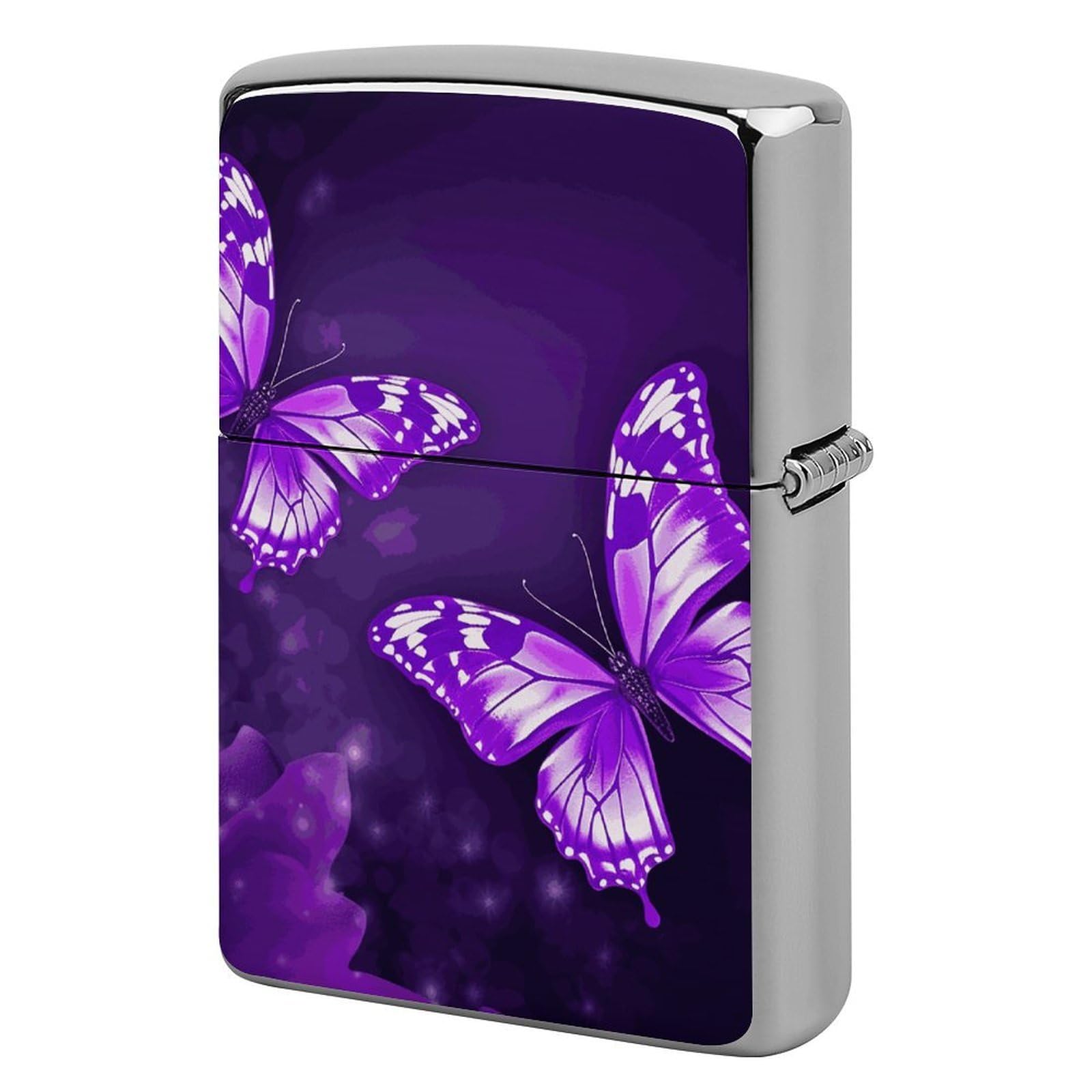 Purple Butterflies Lighter Case Vintage Metal Lighter Cover Reusable Lighter Protective Sleeve Unique Design Personalized Lighter Sleeve Holder Against Dust and Scratches