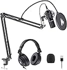 MAONO AU-PM420 USB Microphone with AU-MH601 Studio Monitor Headphones Bundle Plug and Play for Podcast, YouTube, Music…