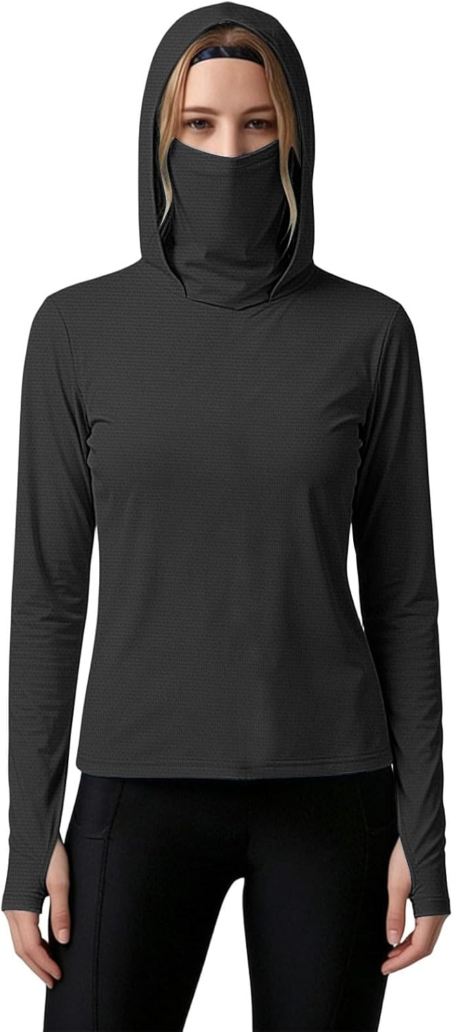 Women's Face Mask Sun Protection Tops Hoodies Long Sleeve Hiking Blouse 2026 Summer Slim Fit Lightweight Shirts
