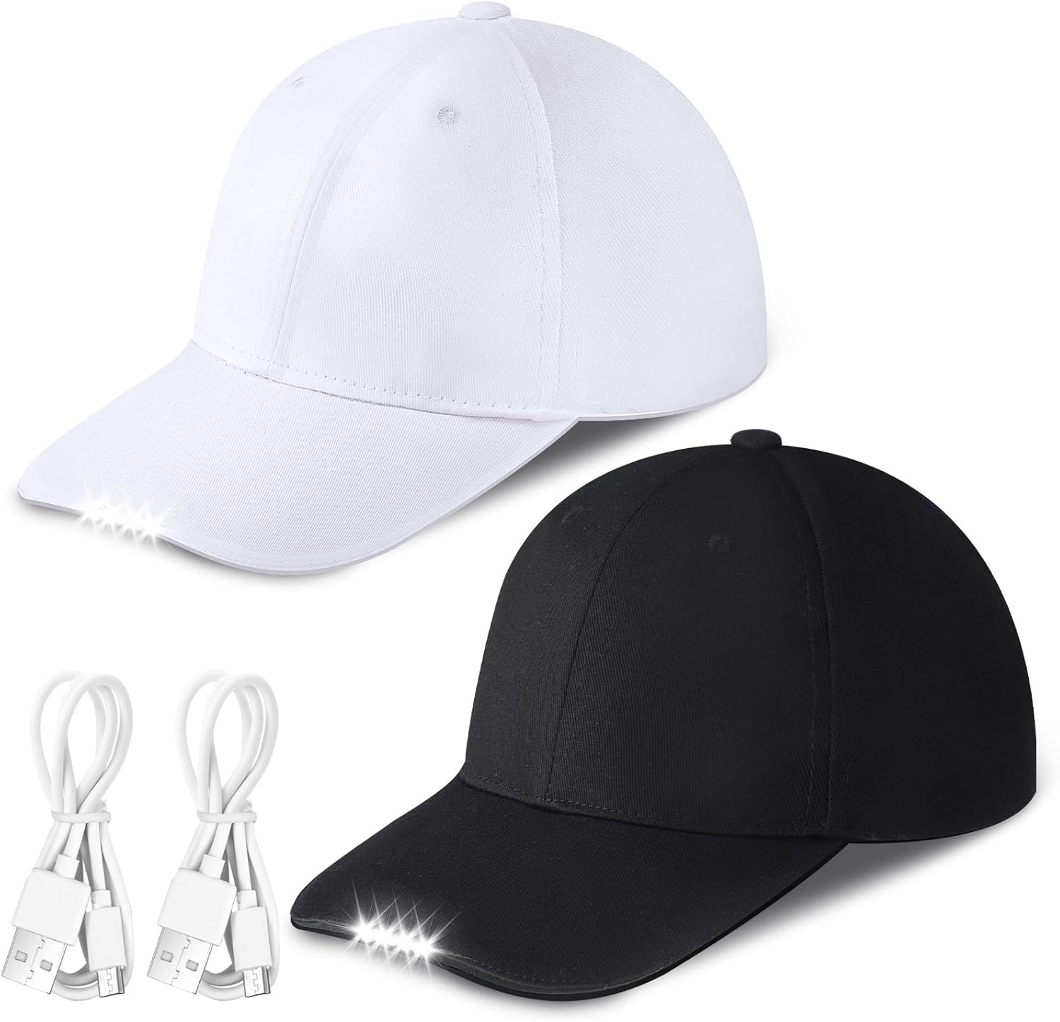 Syhood 2 Pieces LED Baseball Caps Flashlight Hats Hands Free Baseball Caps with Light Built in 5 Battery Powered Headlamp LED Hats Light for Men Fishing Jogging Camping Hand Work