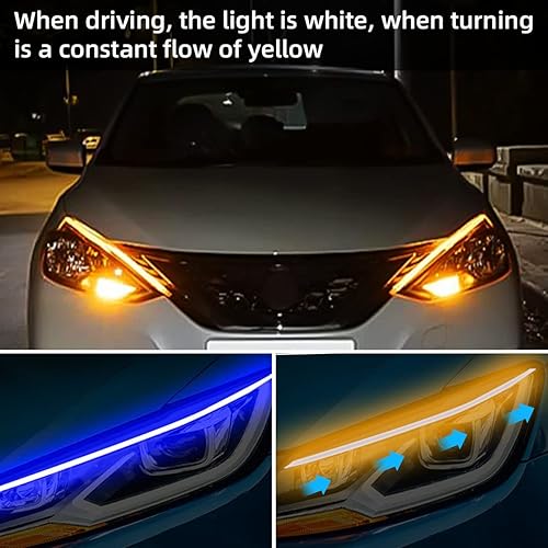 Miniatura 5 de Tiras LED para faros delanteros de automóvil, 2 tiras flexibles de doble color, tira de luz LED impermeable para circulación diurna, accesorios