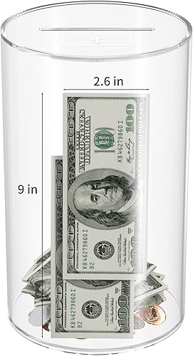 NIUBEE Alcancía transparente para adultos y niños, alcancía acrílica para niños y niñas, moneda de dinero en efectivo, debe romperse para abrir,