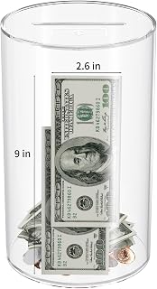 NIUBEE Clear Piggy Bank for Adults Kids, Acrylic Piggy Bank for Boys Girls to Saving Money Cash Coin, Must Break to Open, Perfect Size 10" H x 6" Diameter(Large)