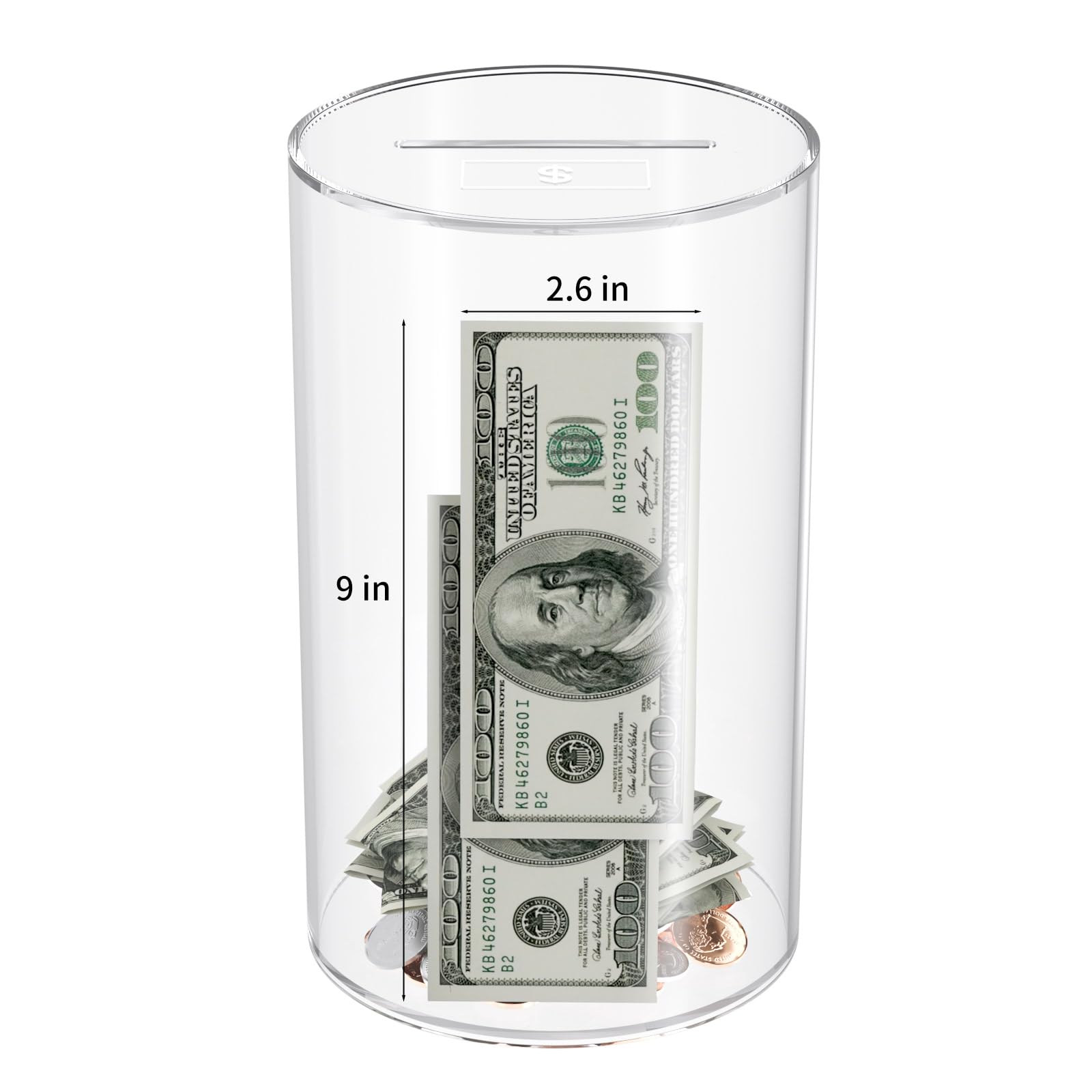NIUBEE Clear Piggy Bank for Adults Kids, Acrylic Piggy Bank for Boys Girls to Saving Money Cash Coin, Must Break to Open, Perfect Size 10" H x 6" Diameter(Large)