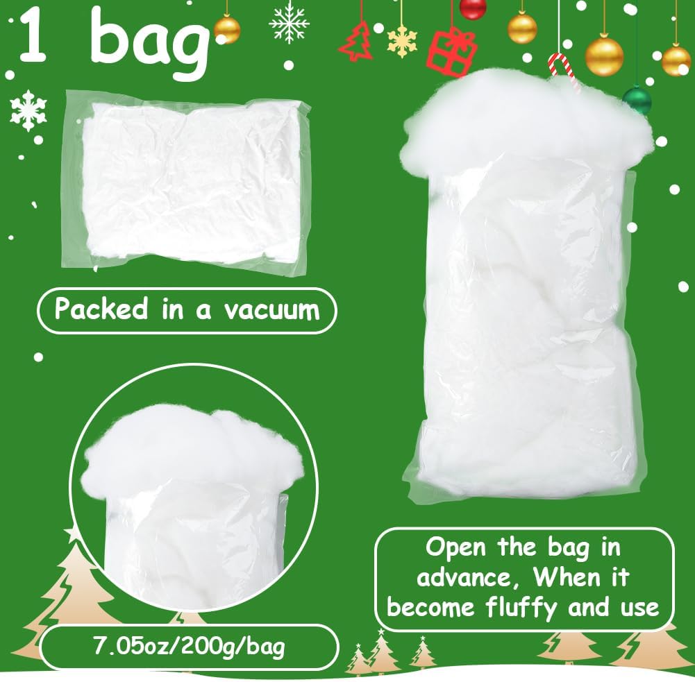 About 200G Pillow Filling Stuffing White Cloud Snow Fluffy Fuzzy Soft Polyester Fiber Artificial Snow Decorative Craft Fillers for Christmas Party Pillows Dolls Insert DIY Making Accessories