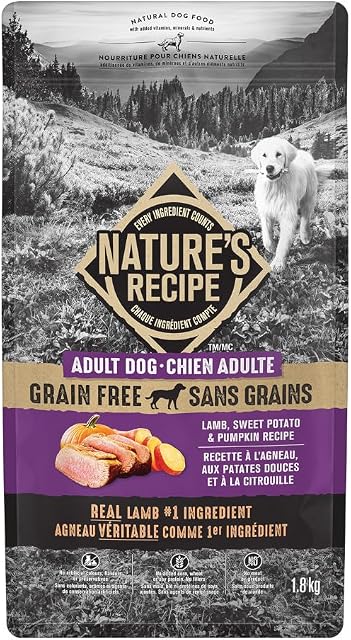 Nature's Recipe Adult Grain Free Natural Dry Dog Food Lamb, Sweet Potato & Pumpkin Recipe 1.8 kg (Pack of 1)