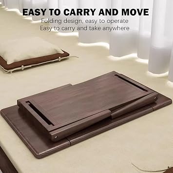 Solid Wood Tea Table with Flip Table Top, Three Adjustable Angles, Foldable Rubber Wood Bay Window Computer Table, Small Tea Table with Internal Storage Space,Walnut66cm