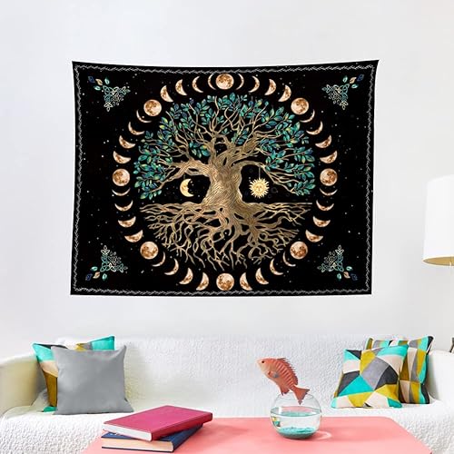 Miniatura 2 de XGXL Tapiz de árbol de la vida de la fase lunar, tapiz de mandala estético para colgar en la pared, decoración de pared bohemia de la naturaleza,