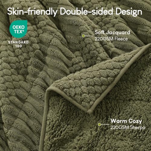 Image of Cottonblue Sherpa Fleece Weighted Blanket 15 lbs for Adults Queen Size, Soft Fuzzy Jacquard Weighted Blankets Throw 60 inch x 80 inch for Sleep Relax, Cozy Warm Knitted Heavy Blanket for Bed Sofa, Army Green