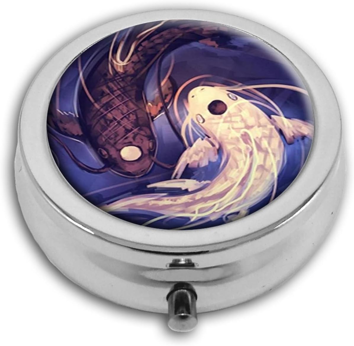 Koi Fish Ying Yang design custom Unique Tone Round Pill Box Medicine Tablet Organizer or Coin Purse