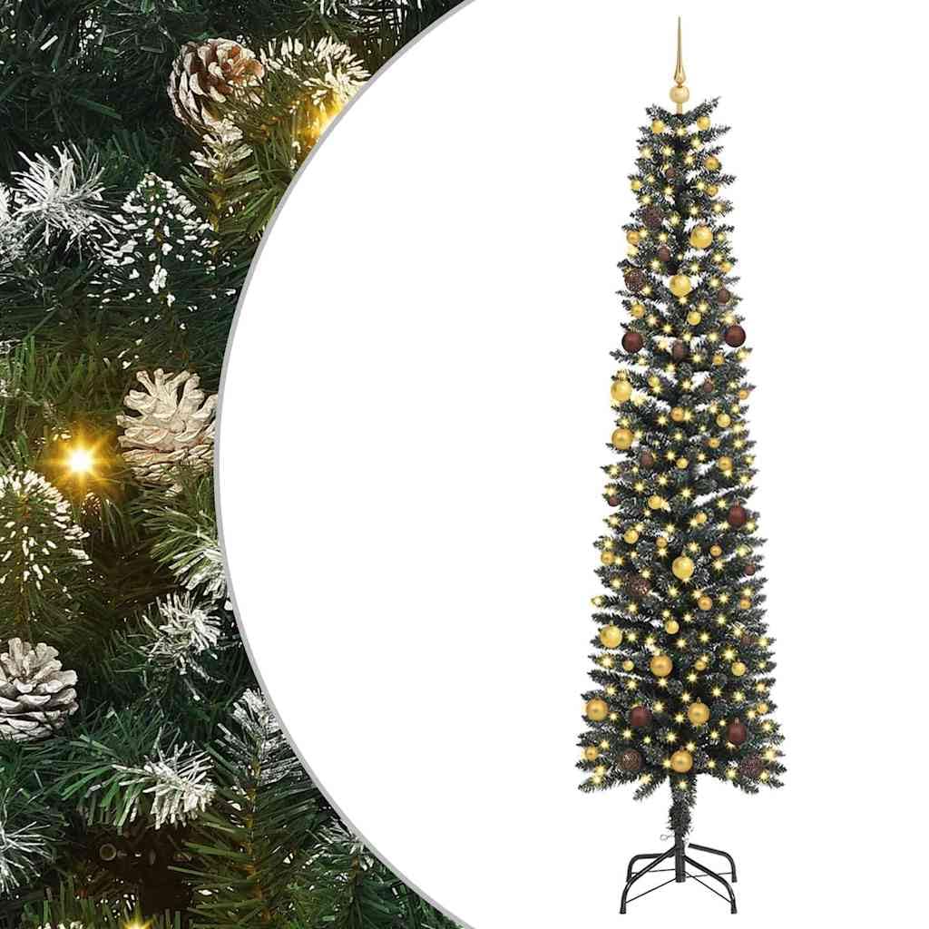 Albero di Natale artificiale verde, 240 cm, in PVC e acciaio, con luci a