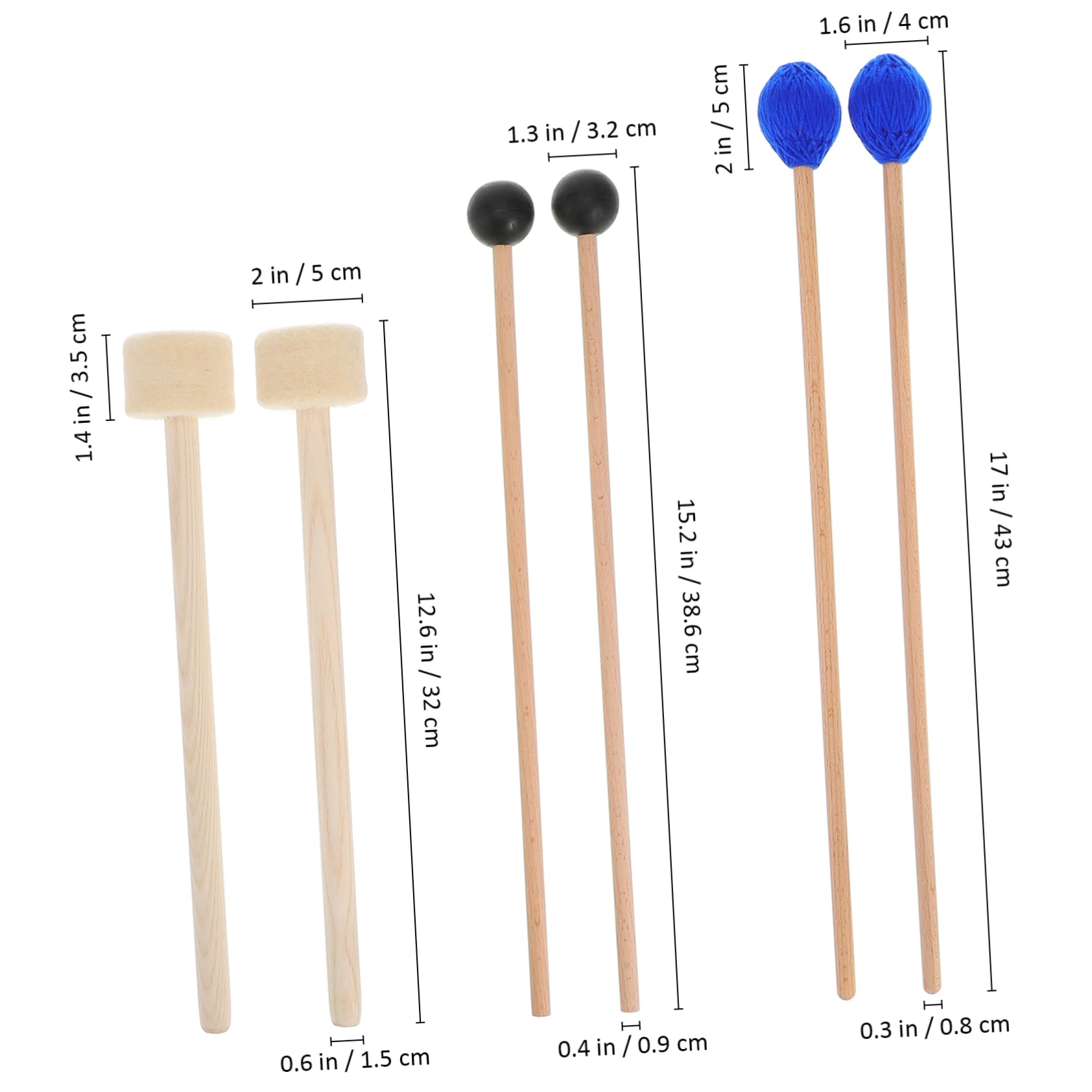 VICASKY 6 piezas de madera de percusión de precisión Mallets para bombo Timpani y más resistentes instrumentos de percusión para principiantes y profesionales