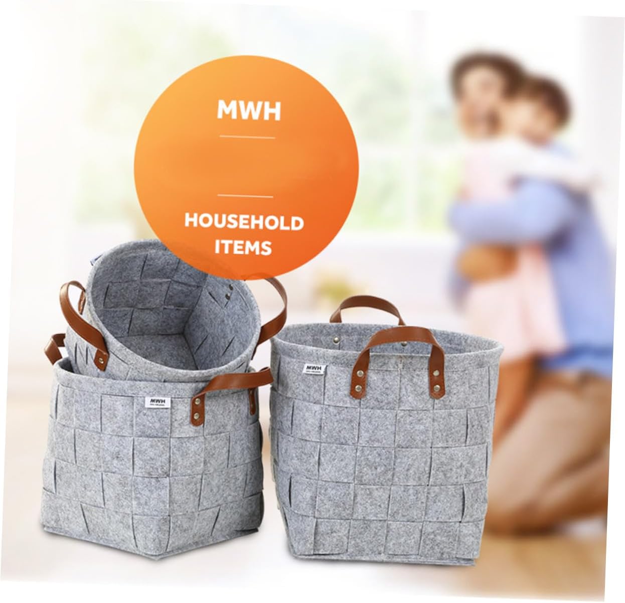 Handmade Foldable Felt Laundry Hamper Bin Large Capacity with Handles Portable Storage Basket for Dirty Clothes Nursery Bedroom Laundry Light Grey