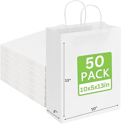 JET PAPER BAGS Bolsas de regalo de papel kraft virgen de 10 x 5 x 13 pulgadas con asas trenzadas a granel. Ideal para bricolaje, negocios, comida