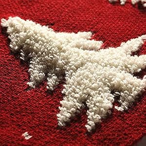 Dremisland Christmas Tree Skirt Cable Knit Knitted Thick Rustic Tree Skirt for Xmas Holiday Decoration 3D Elk and Christmas Tree 36in Red