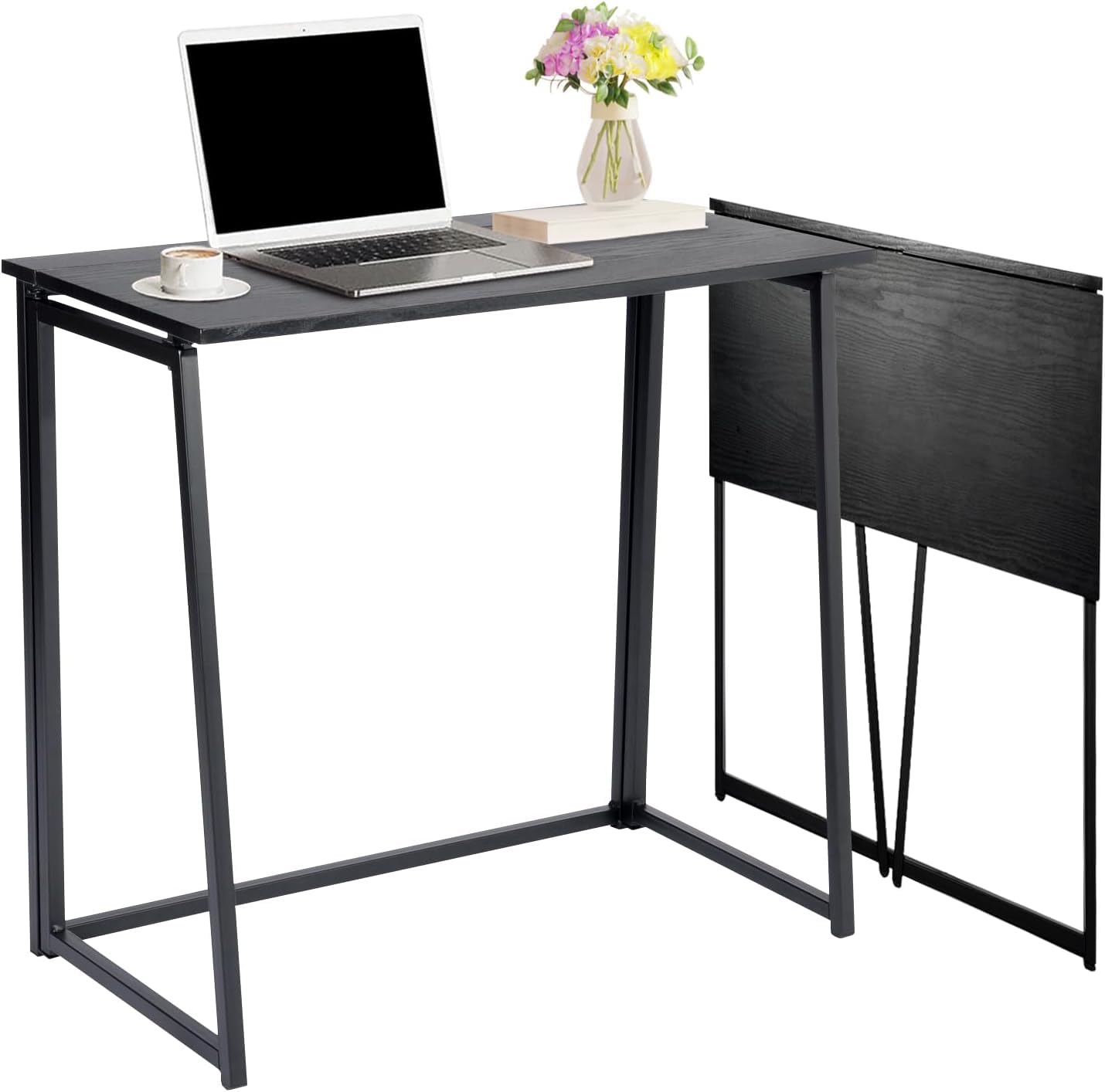 Ascoli BK Klappbarer Computertisch Laptoptisch Schreibtisch Arbeitszimmer Schreibtisch Faltbarer schmaler Tisch Computerarbeitsplatz mit Metallrahmen Schwarz