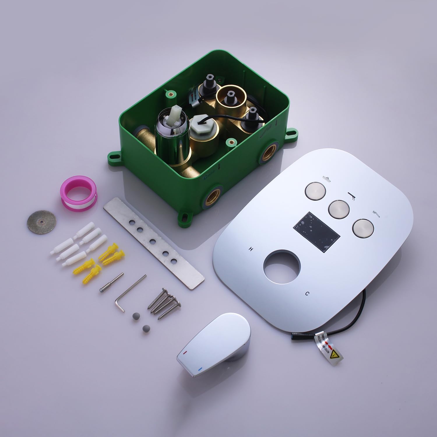 Chrome Shower Mixer Valve Pressure Balance Trim Kit LCD Digital Display Shower Faucet Valve Bathroom Shower Handle Diverter Trim 3 Function Push Botton Diverter Valve