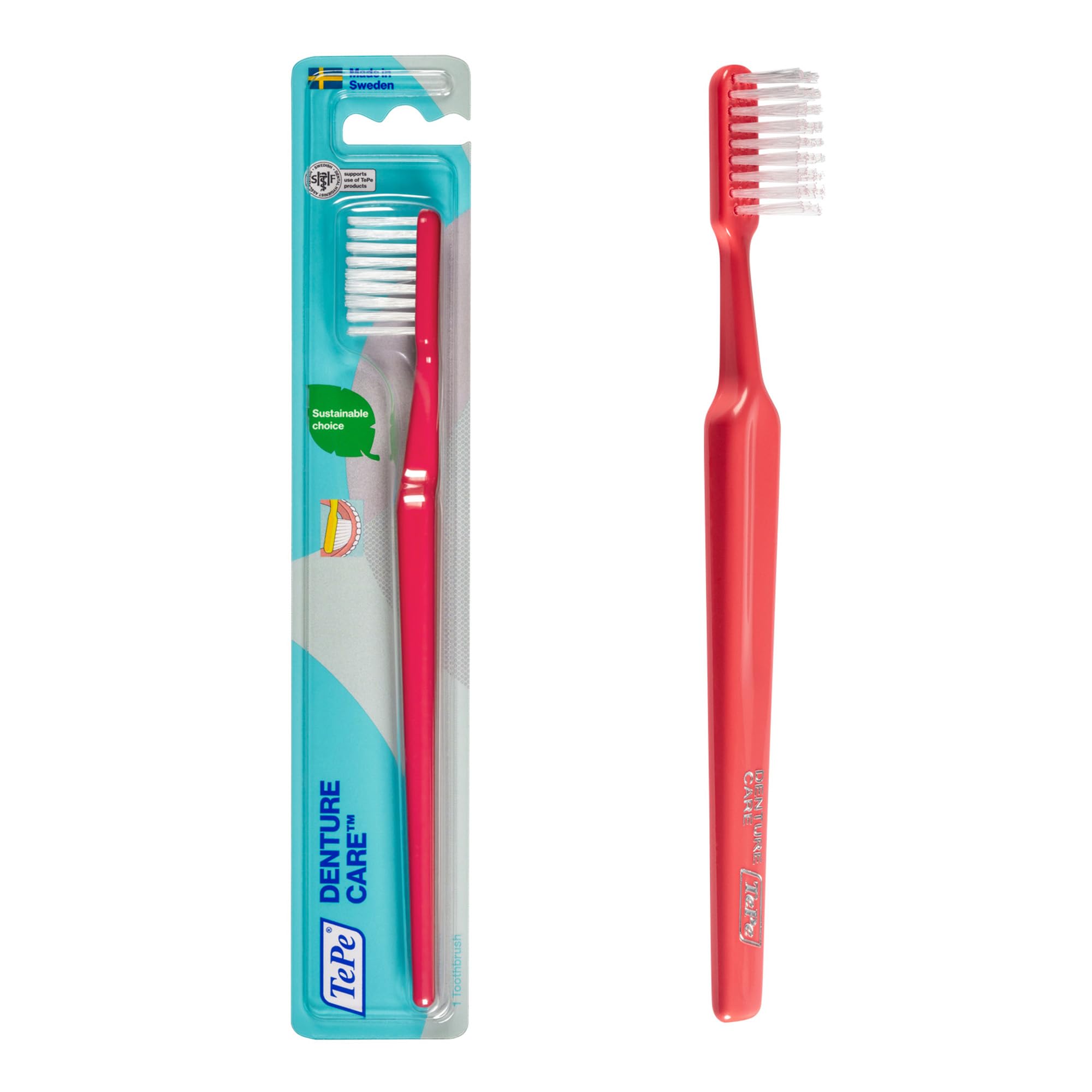 TEPE Toothbrush for Dentures with Long and Strong Bristles Random Color