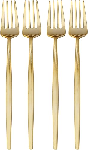 SILVER SPOONS Elegante juego de cubiertos dorados desechables, juego de cubiertos de plástico desechables que incluye 20 tenedores, juego de