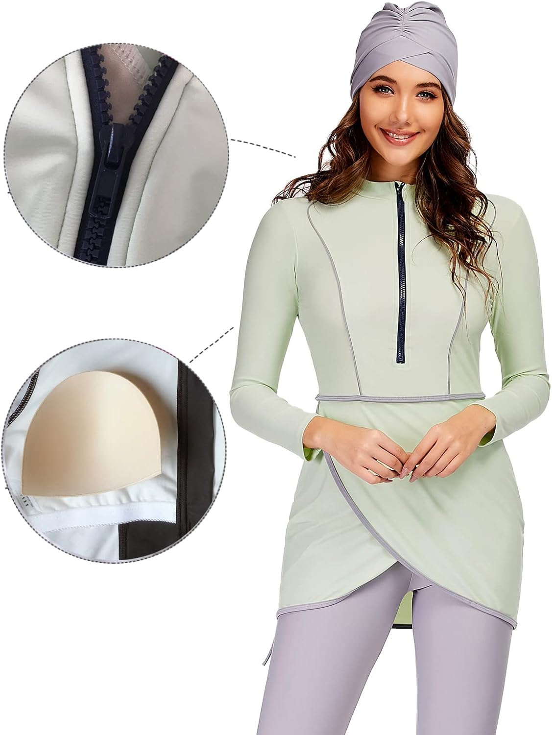 IWEMEK Muslim Swimsuits for Women Modest Islamic Hijab Burkini Long Sleeve Swimwear Full Coverage Bathing Suit 3 Pieces Set