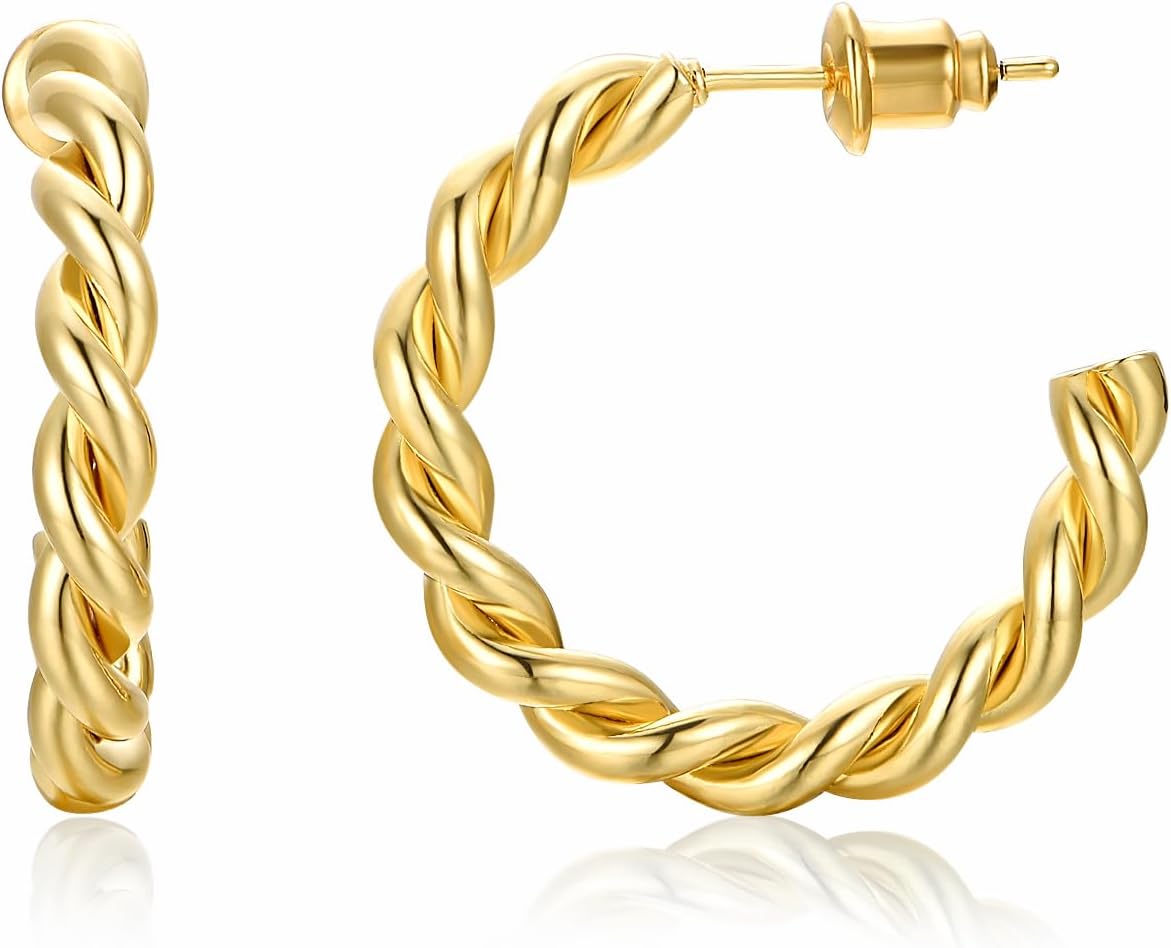 CocadantSterling Silver Hoop Earrings for Women,14K Real Gold Plated Hypoallergenic Hoop Earrings with Elegant Gift Box