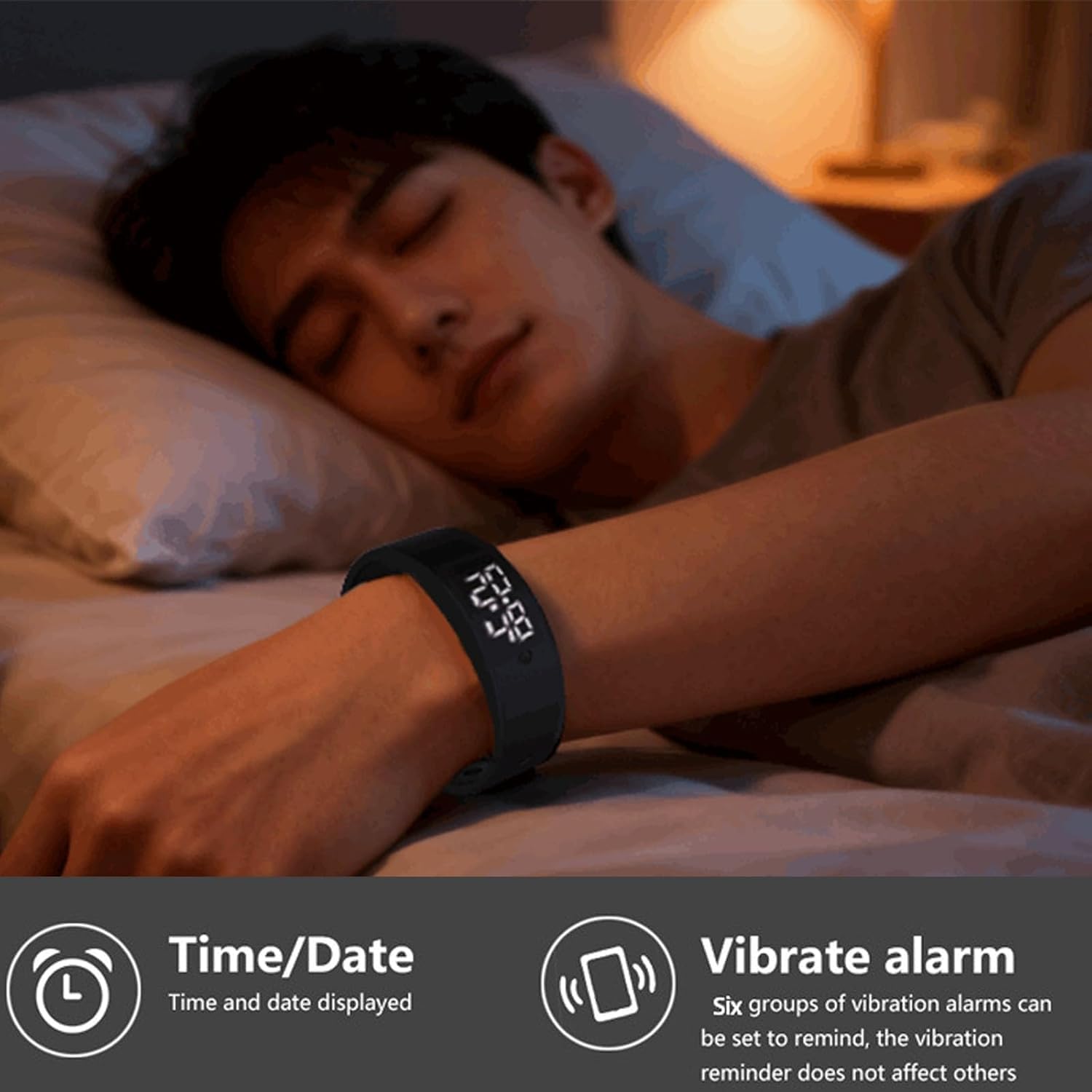Vibrating Alarm Clock Watch for Heavy Sleepers, Silent Wake Up Bracelet & Smart Wristband, Wearable Vibration Wrist Alarm, Non-Audible Sleep Wristband for Men & Women — view 5