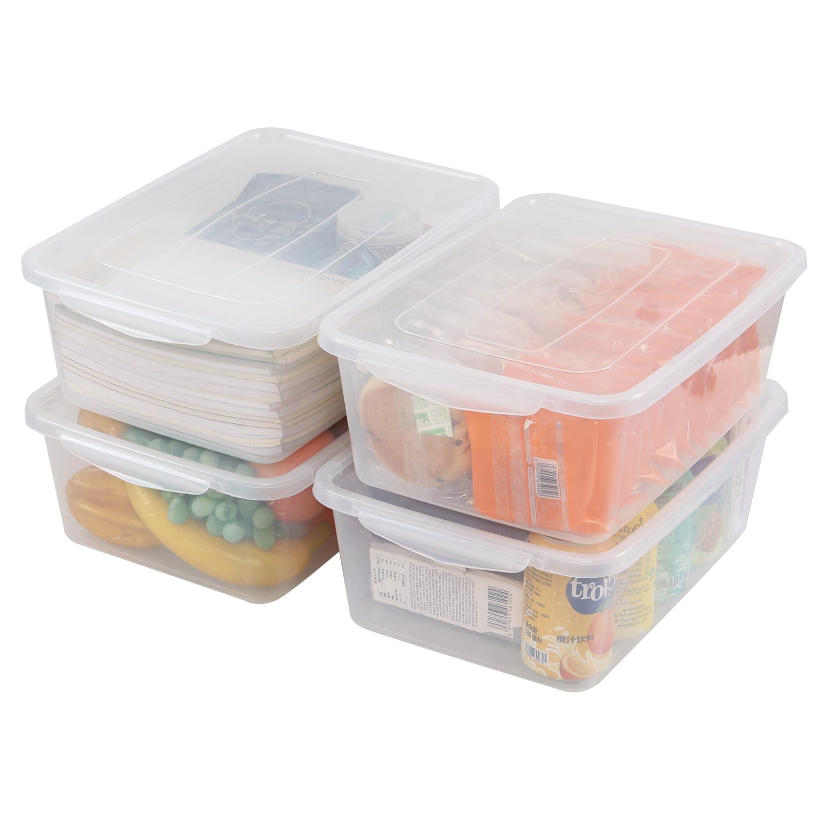 Contenedor de almacenamiento de plástico de 14 cuartos de galón con tapa, caja organizadora apilable transparente para nevera, 4 paquetes