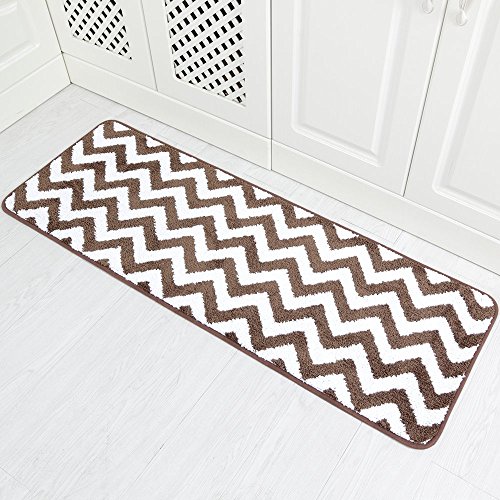 Carvapet 2 Pieces Microfiber Chevron Non-Slip Soft Kitchen Mat Bath Rug Doormat Runner Carpet Set, 17"X48"+17"X24", Coffee #TOP7