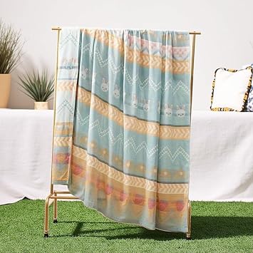 2-Layer Gauze 100% Cotton Green Muslin Soft Cooling Breathable Lightweight Blanket Rabbit Throw Blanket for Bed Couch Travel for All Seasons Green, 6080 inch