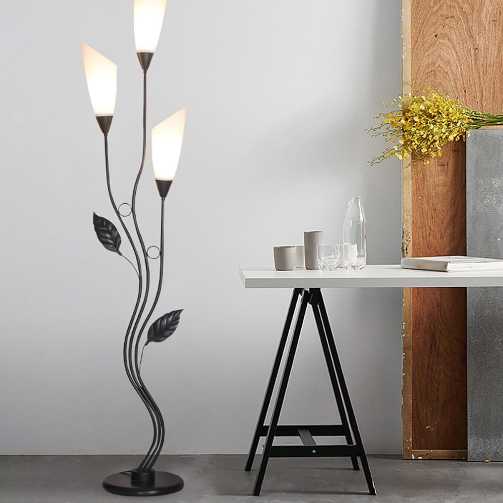 Meefad Modern Tree Floor Lamp Standing Light Fixtures with 3 Blubs, Farmhouse Atmosphere Lamp for Bedroom Living Room Office in Black
