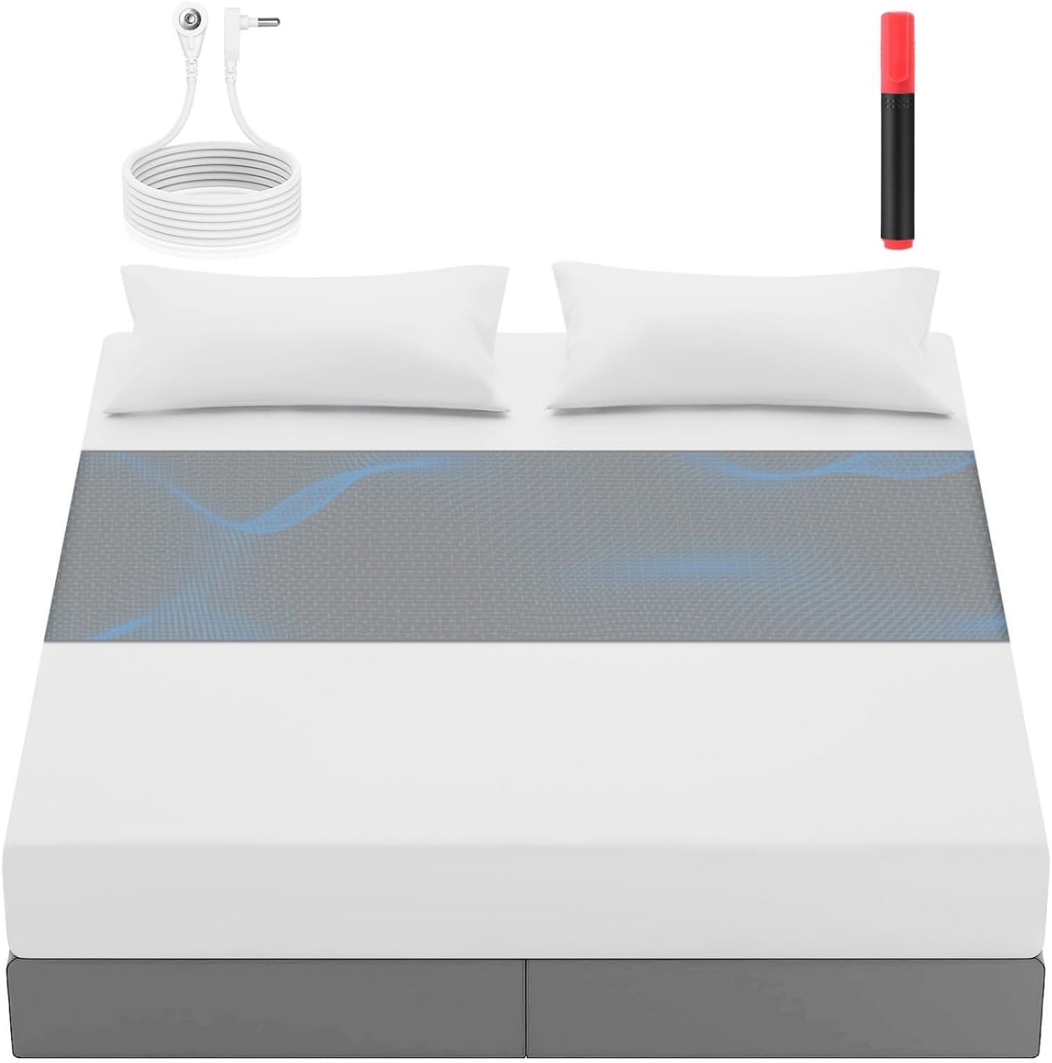 Universal Earthing Sheet Set - 10% Silver Fiber + Natural Cotton w/Silver Conductive Thread | Extra Long 104x24 Fits All Beds | 15ft Cord for Pain Relief & Anti-Static