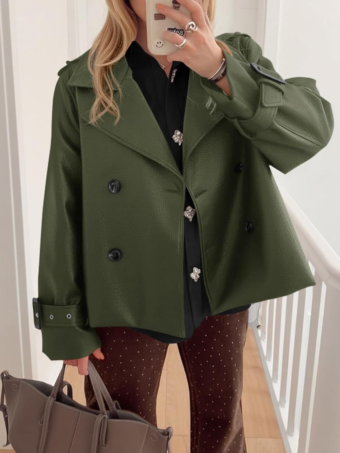 Yousify Womens Textured Faux Leather Jackets Oversized Button Down Motorcycle Clothes Casual Fall Trendy Coat Outerwear - Image 5