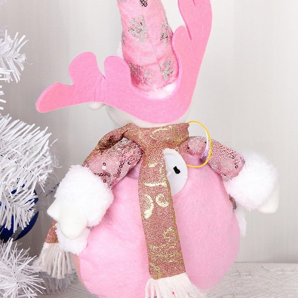 Décoration de Noël lumineuse rose en peluche extensible - Bonhomme de neige - Décoration à suspendre - Figurine de renne souple et lumineuse (figurine de vieil homme)