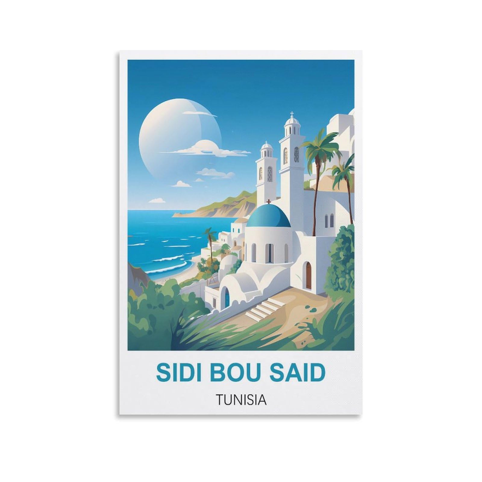 Hsayyiii Unframe-Style Sidi Bou Said Tunisia Vintage Travel Poster 16X24inch(40X60cm) Canvas Art Poster And Wall Art Picture Print Bedroom Decor