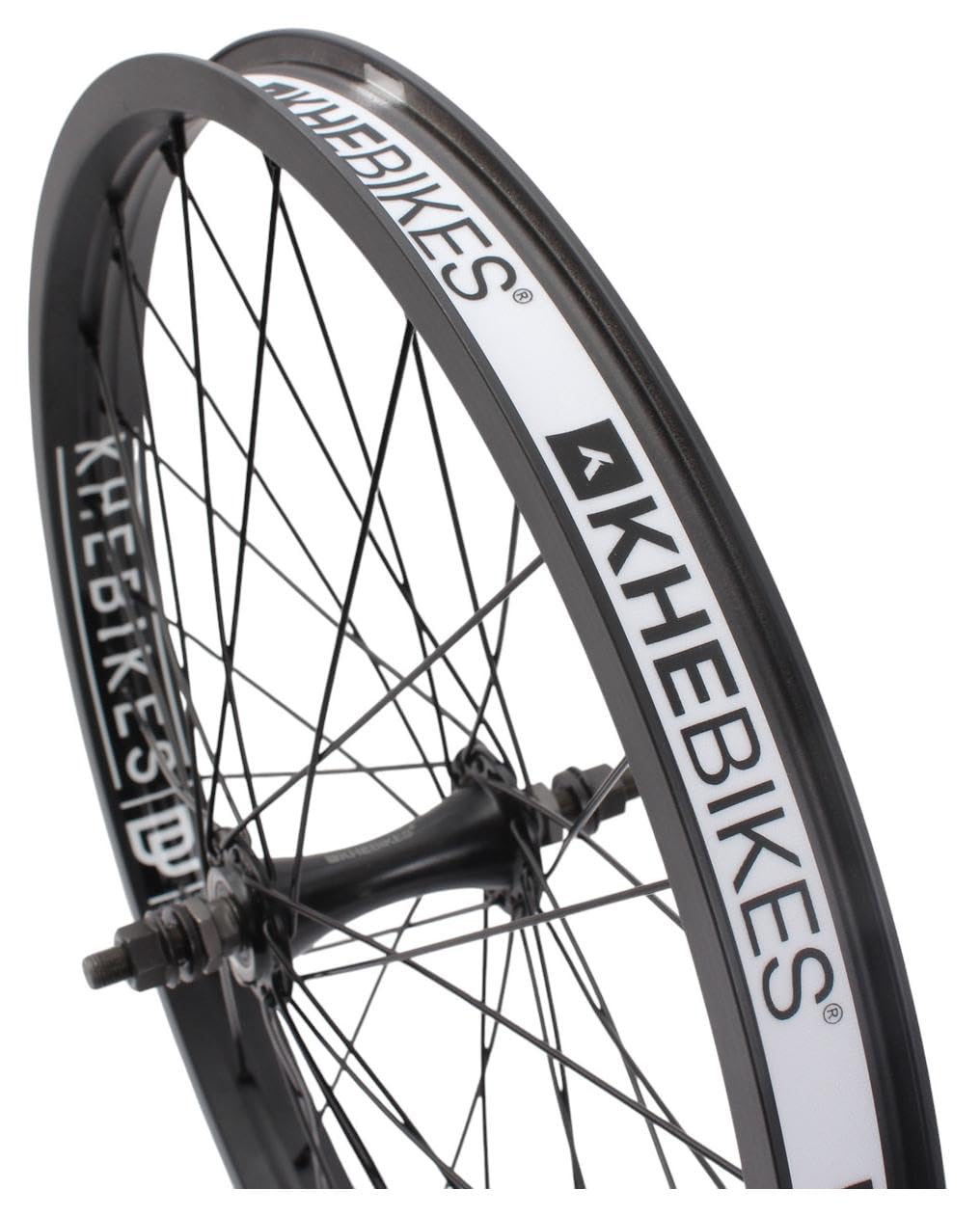 KHE MVP DD BMX Rueda delantera de 20 pulgadas – Eje CrMo de 10 mm – Llanta de doble cámara – Rodamiento industrial – 36 agujeros – Negro – Rueda delantera BMX