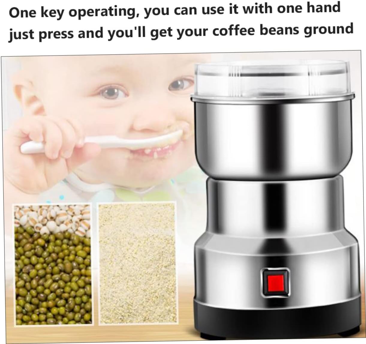 KICHOUSE Fine Powder Mill Electric Grinder Stainless Steel Nut Grinder Automatic Grain Mill for Flour Easy Clean Portable