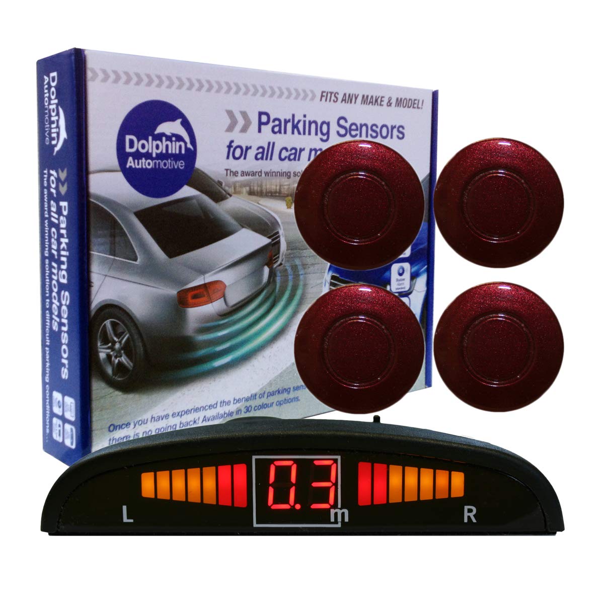 Dolphin Automotive DPS450 Reverse Parking Sensors In 32 Colours 4 Ultrasonic Radar Sensors Kit Audio & Display Alert System - Matt Black — view 32