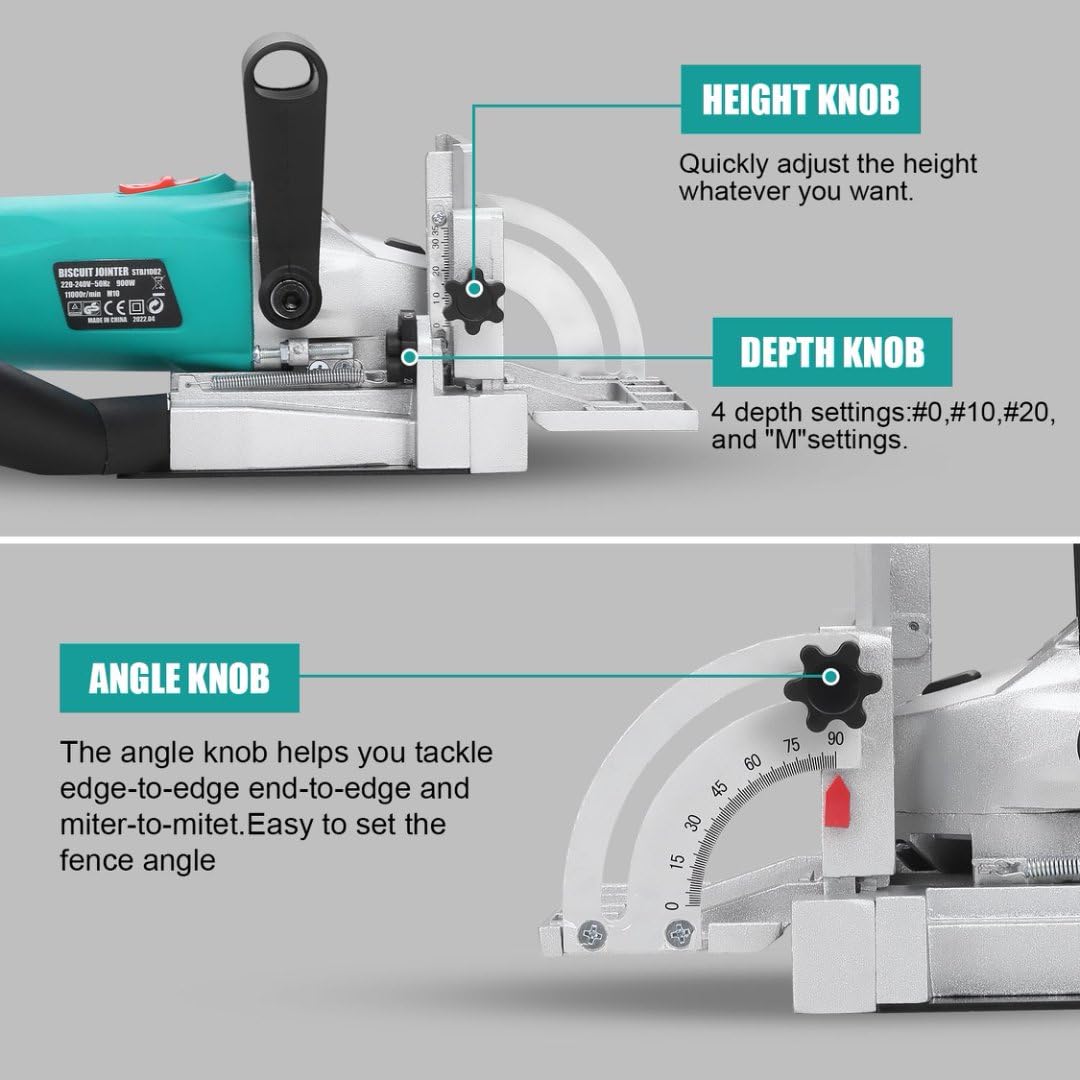 STANEW Engalletadora - STBJ1002 900W, 11000RPM,14 mm de profundidad máxima de fresado, Ángulo y altura ajustables,con bolsa de polvo y llave