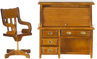 1:12 Scale Walnut Rolltop Desk and Chair Set #05298