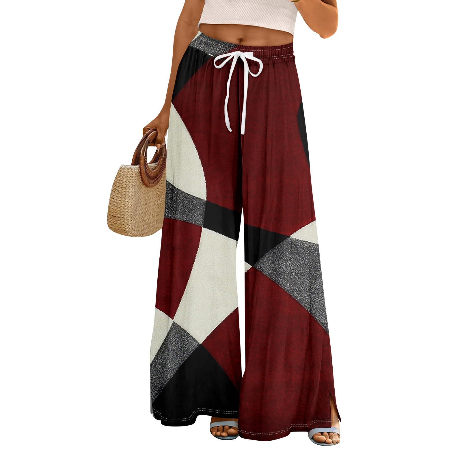 Pants Women Boho High Waist Wide Leg Fall Pants Casual Bohemian Lounge Vacation Palazzo Trousers with Pockets