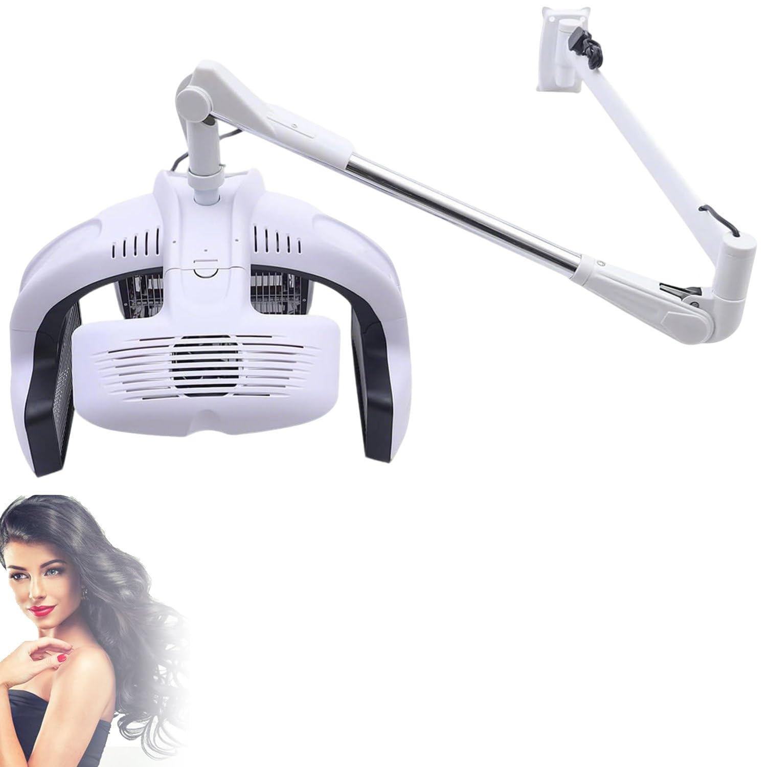 Secador de Pelo multifunción, secador de Pared para salón con Brazo Giratorio y LED, Ideal para teñir, secar, Hornear, aplicar Aceite, Calentar y cuidar el Cabello Wall-Mount