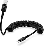 USB to USB C Cable Coiled Auto Wire, Type C Car Phone Charger Fast Charging Cord for iPhone 17/16e/15 Pro Max/16 Pro/Air/Galaxy/Pixel, Retractable USB-C Power Line for Apple Carplay & Android Auto