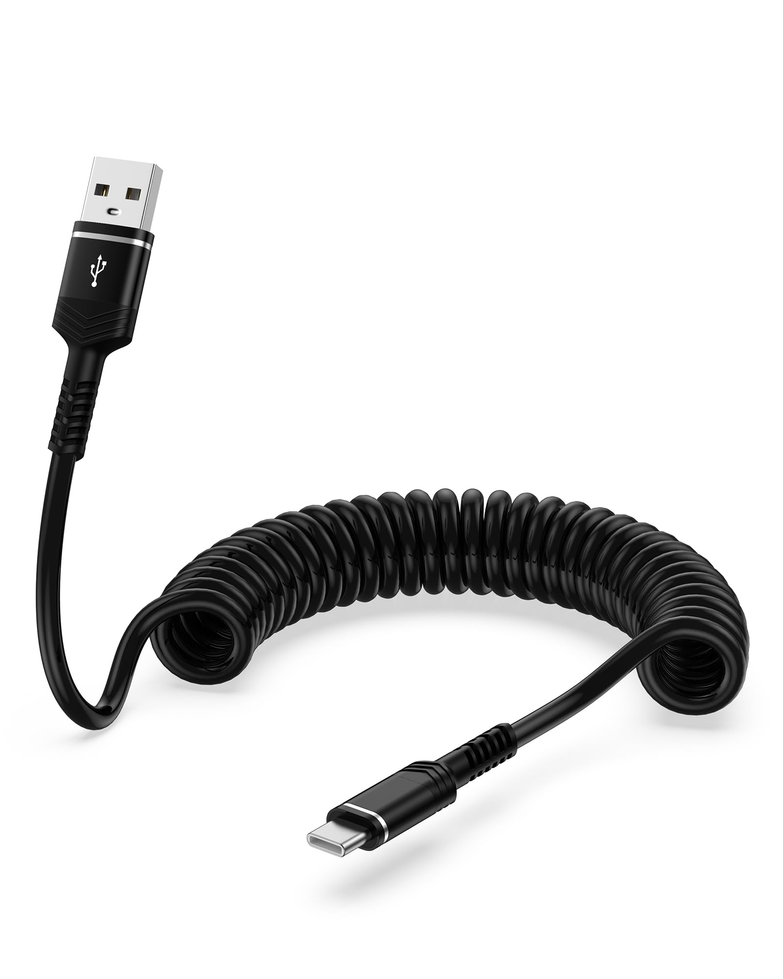Cable USB a USB C en espiral, cable USB C de 4 pies, cargador de teléfono de coche, cable de carga rápida para iPhone 16 15 Pro Max/16 Pro/16 Plus/Galaxy/Pixel, cable USB-C retráctil para Apple