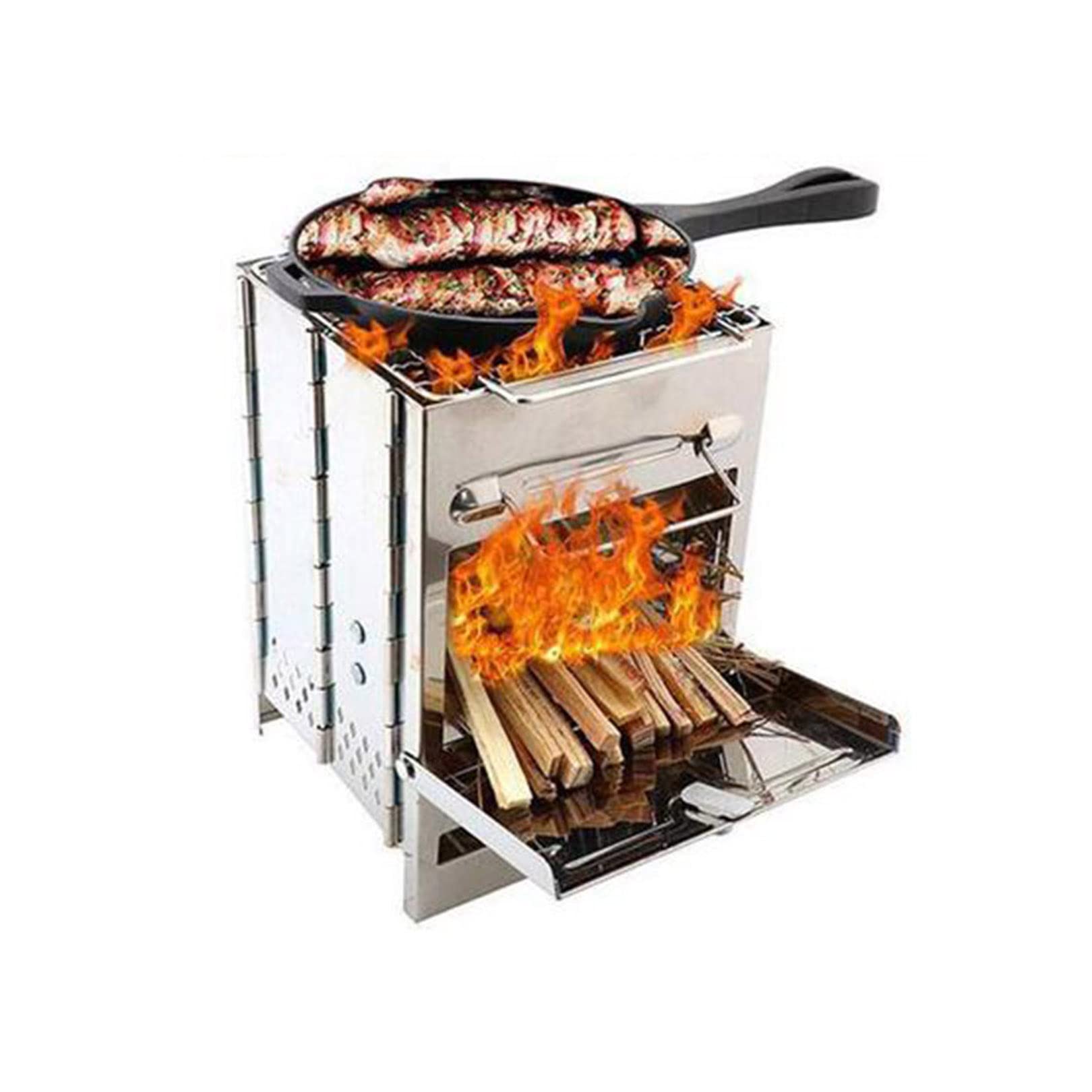 Grill, przenośny grill, składany grill na węgiel drzewny, grill, wędzarnia, mały grill ze stali nierdzewnej, na kemping, do ogrodu, na piknik, plażę, 21 x 15 x 15 cm
