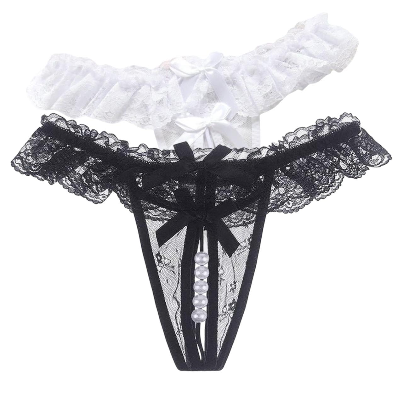 Sexy Low Waist Pearl T-Back Briefs Underwear Lace Thongs Panties Lingerie G-String Tie Hollowed Thong Combo-image-37