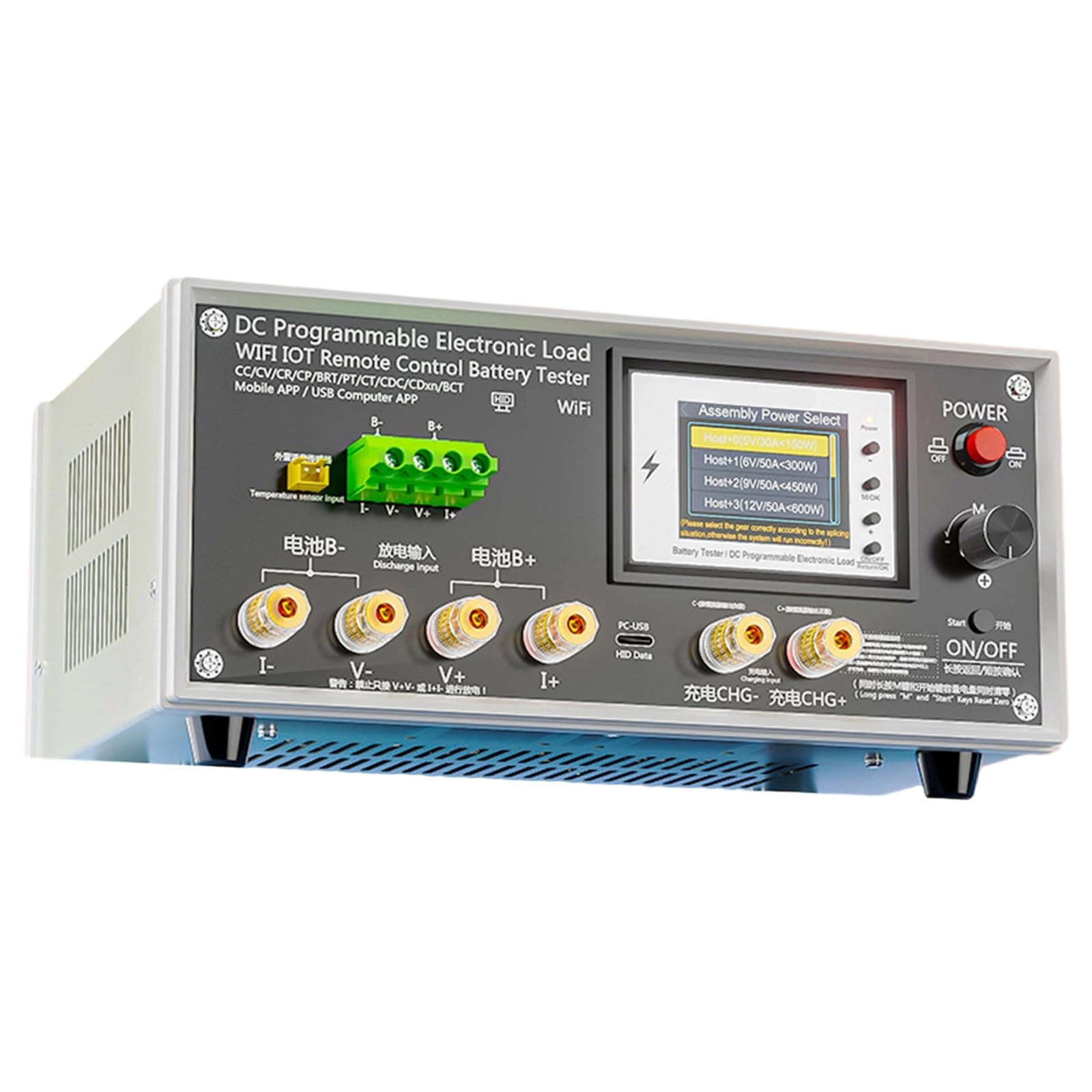 Monitor de capacidad de batería Medidor de carga electrónico de precisión con pantalla para batería de litio y ácido Probador de carga electrónico programable WiFi para prueba de capacidad de
