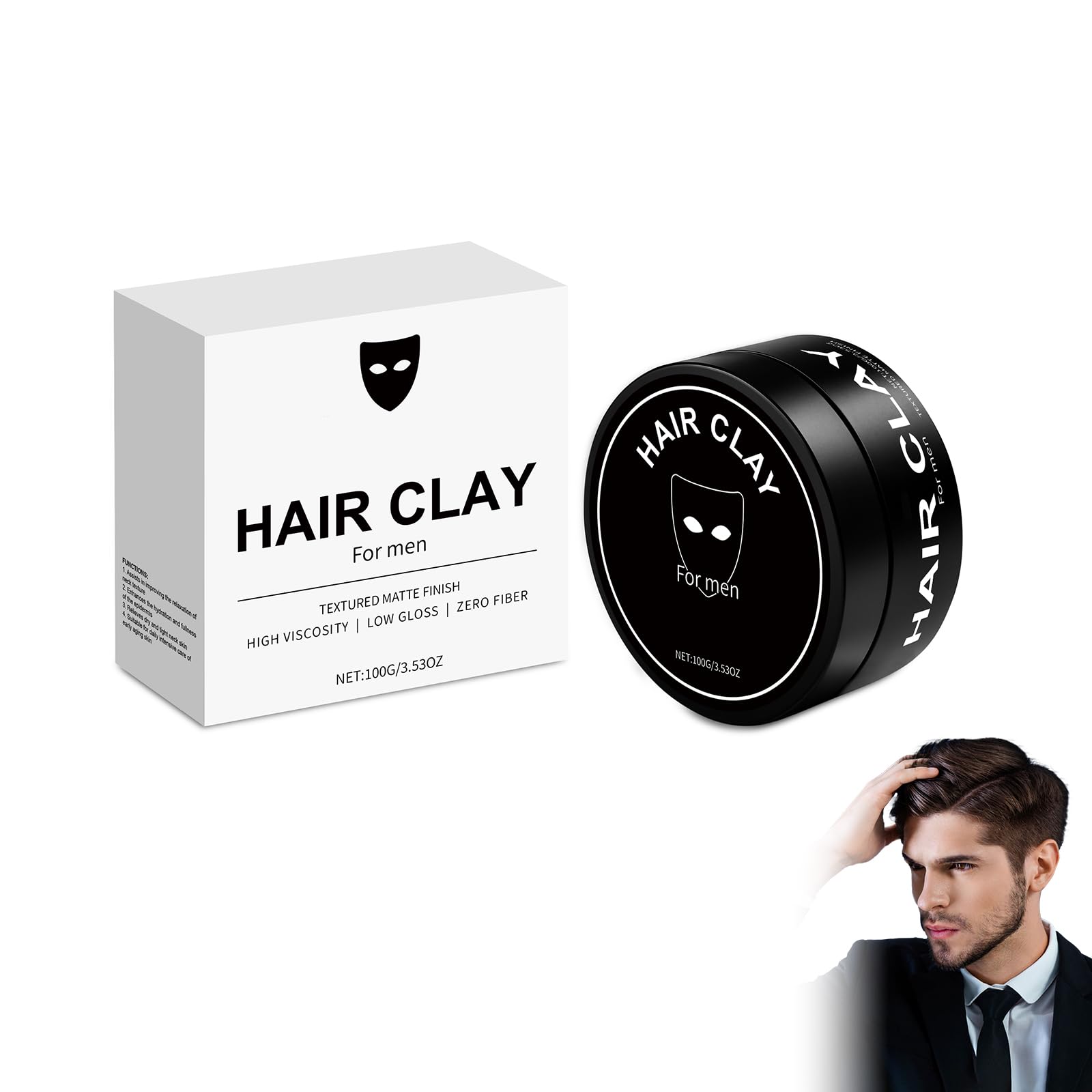 Haarstyling-Ton Für Männer – 100g Matte Finish, Starkhaltender Haarkleber Ohne Glanz, Wasserbasierte Haarpaste Für Volumen & Textur, Ideal Für Alle Haartypen, Styling-Wachs
