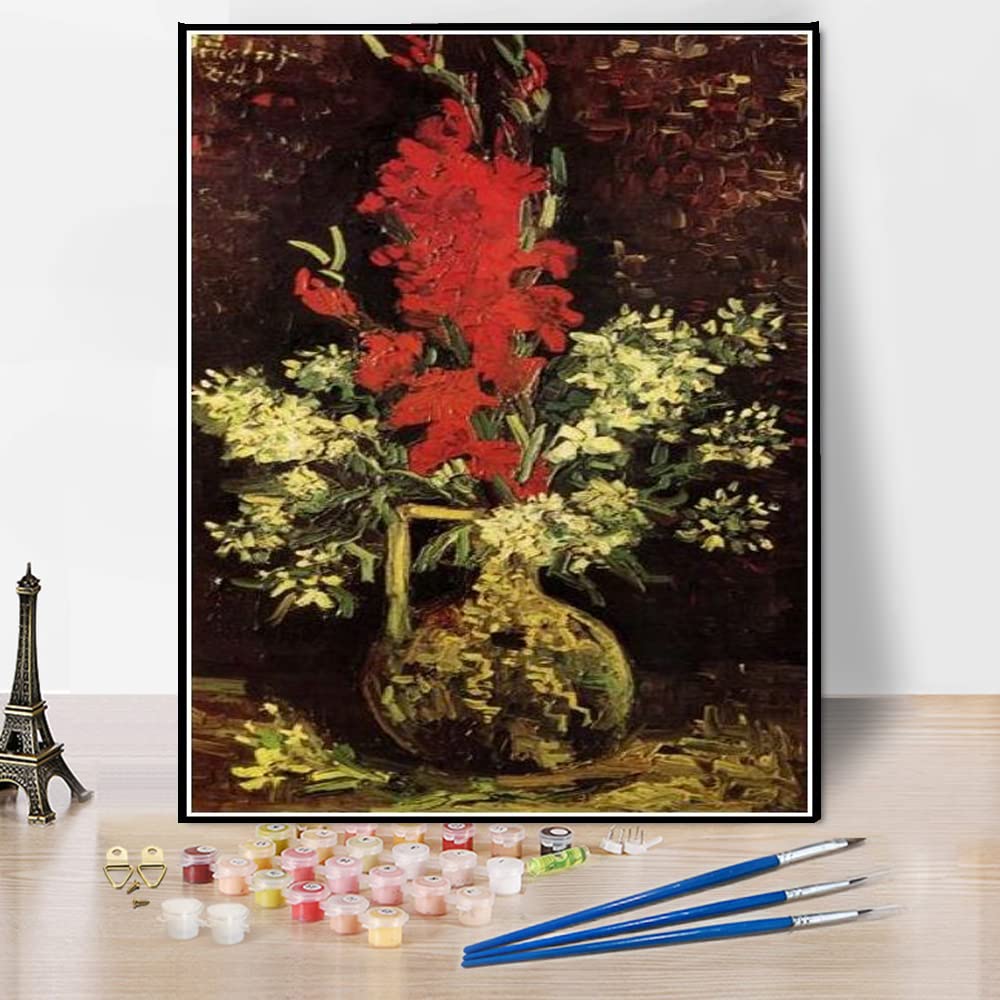 Amazon | DIY 数字油絵 グラジオラスとカーネーションの花瓶